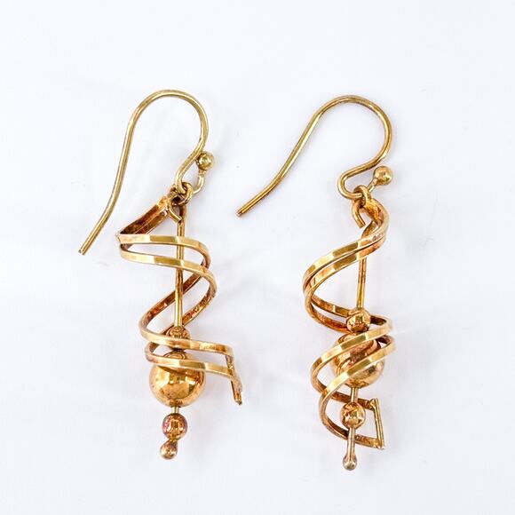 Vintage Sterling Silver 925 Gold Vermeil Spiral Dangle Earrings - Picture 5 of 8
